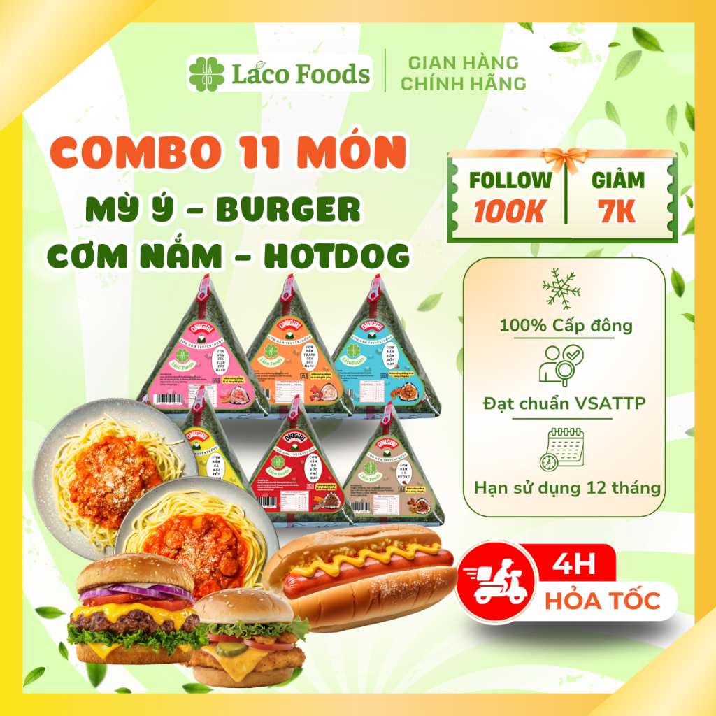 [GIAO HÀNG HỎA TỐC] Combo 11 Món Cơm Nắm Ăn Liền, Burger Ăn Liền, Mì Ý, Hotdog Laco Foods 🍔🍙🍝