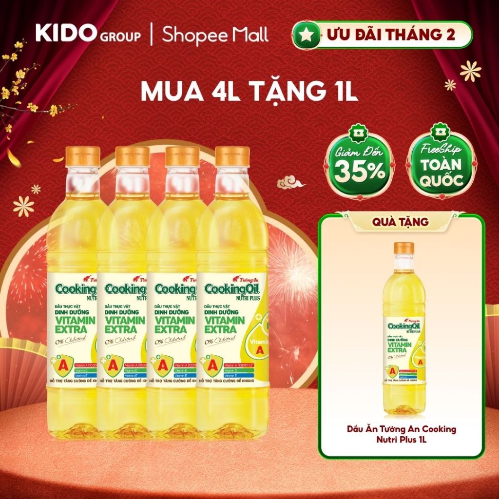 [Tặng chai 1L] Combo 4 chai Dầu Ăn Tường An Cooking Nutri Plus 1L