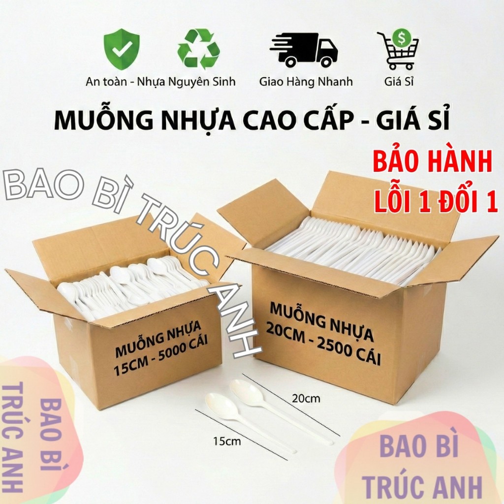 ( THÙNG 2500 - 5000 ) Muỗng Nhựa Màu Trắng Dài 20CM , 15CM Hàng Loại 1 CAO CẤP _ Giá Tận Xưởng