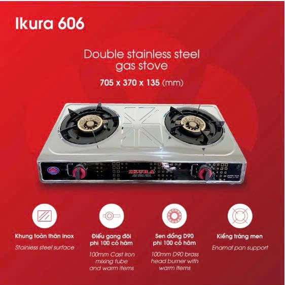 Bếp gas đôi toàn thân inox IKURA 606 - Tiết kiệm gas bếp