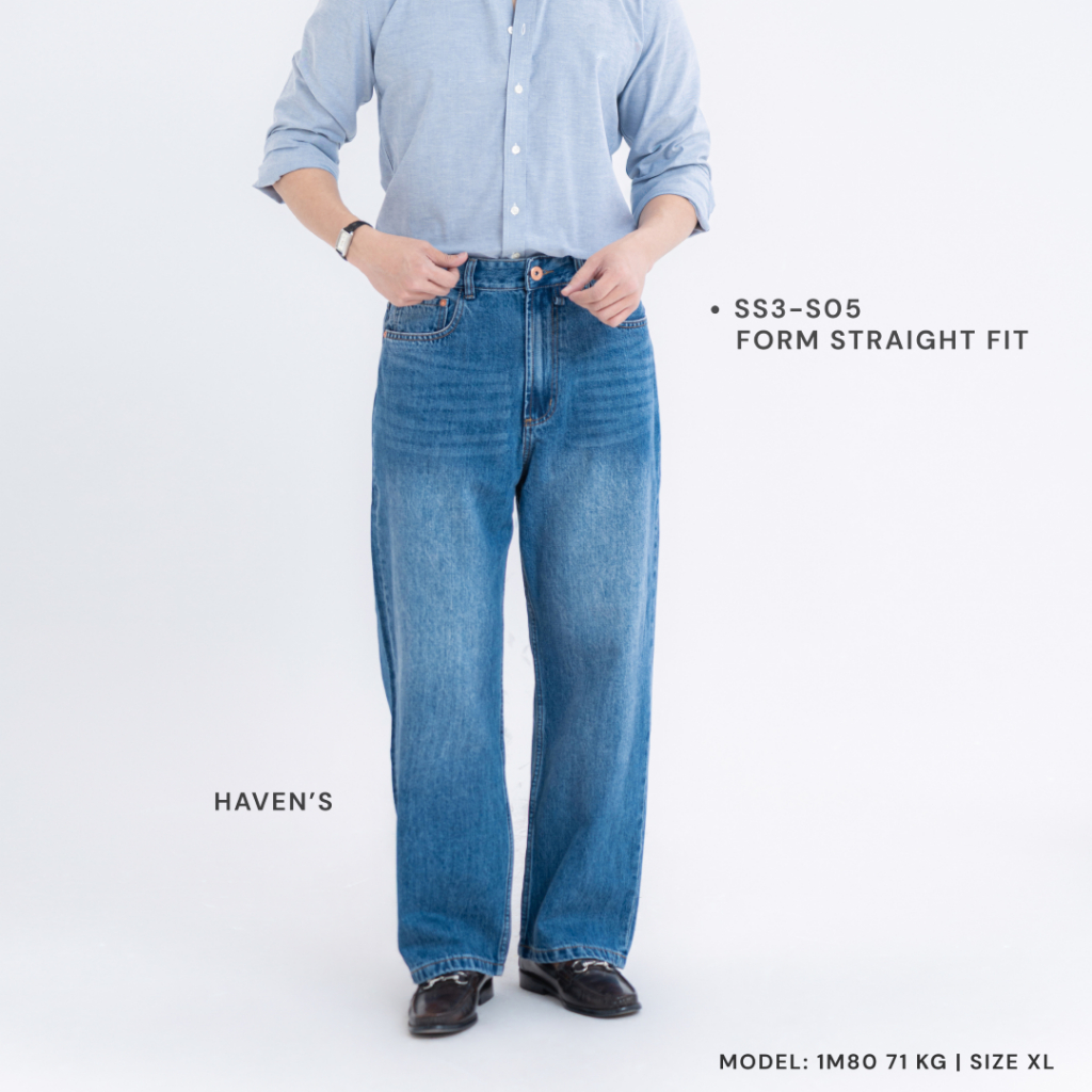 ĐẠI LÝ KHÁNH X HAVEN'S Quần jeans ống đứng, form Straight Fit chất liệu 95% cotton, 3% rayon, 2%poly