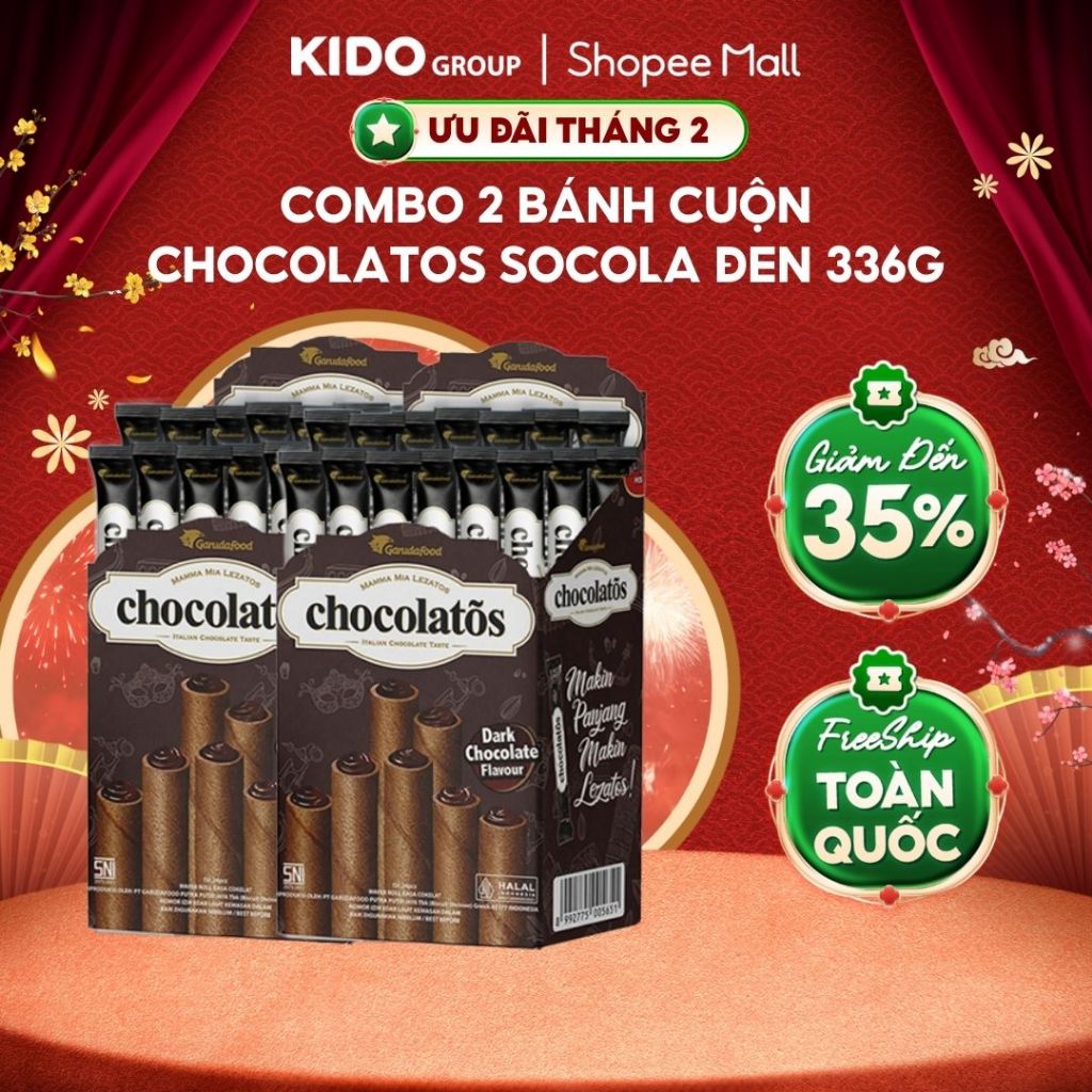 Combo 2 Bánh cuộn Chocolatos Socola Đen 336g | Kido Group