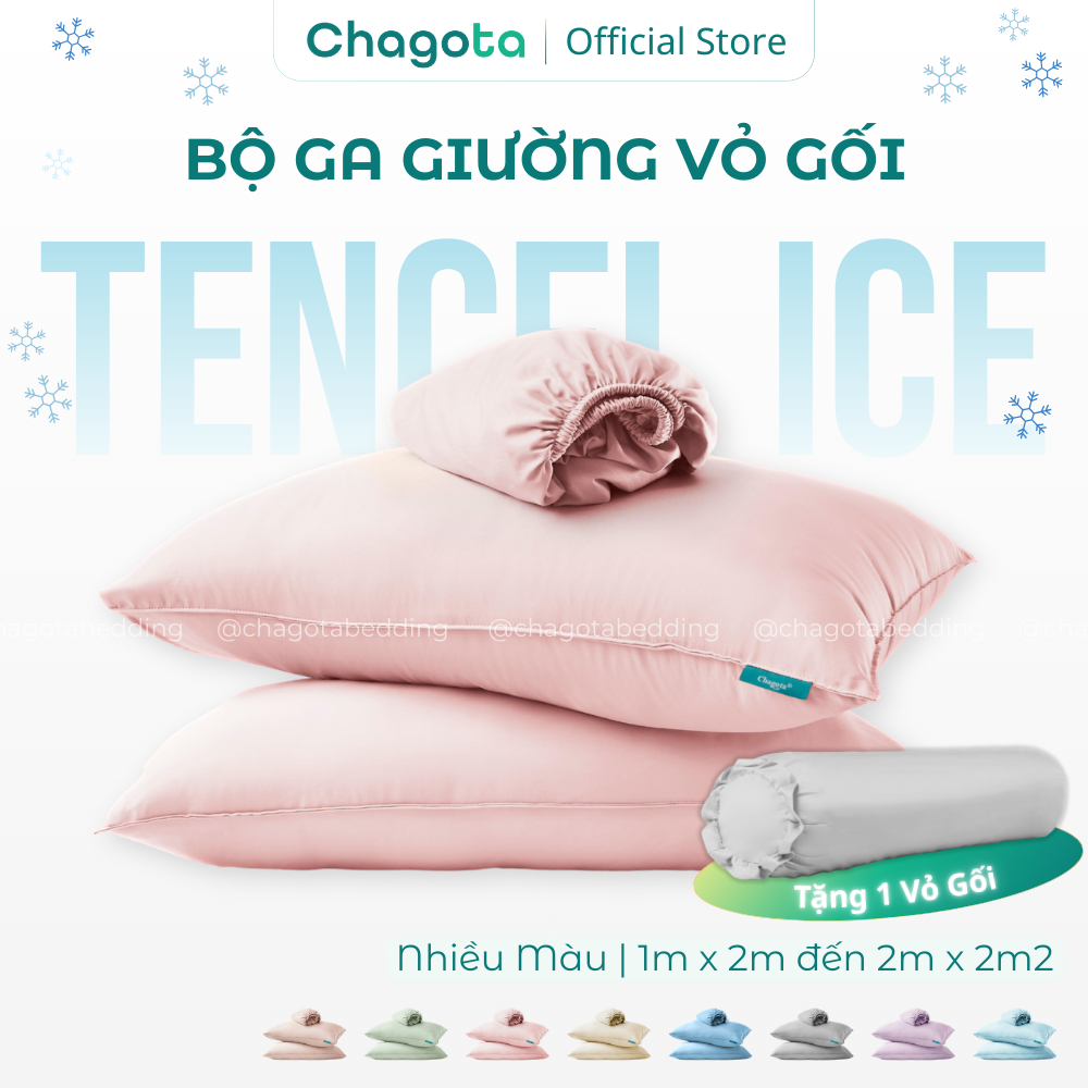 Bộ ga gối 3 món Silk Ice size 1mx2m đến 2mx2m2 mát lạnh Chagota Bedding 2 vỏ gối 1 ga giường bo chun