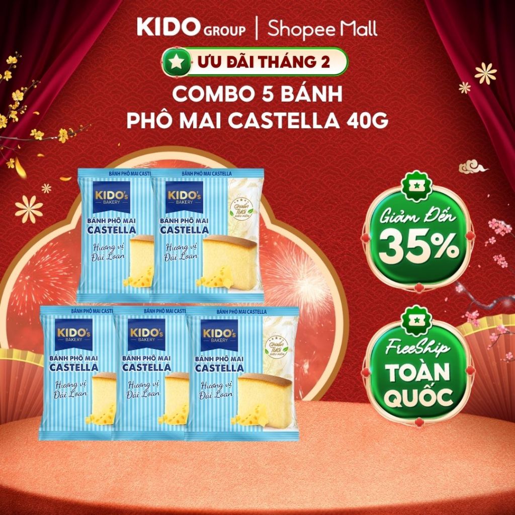 COMBO 5 BÁNH KIDO'S BAKERY: Bánh Phô Mai Castella 40g