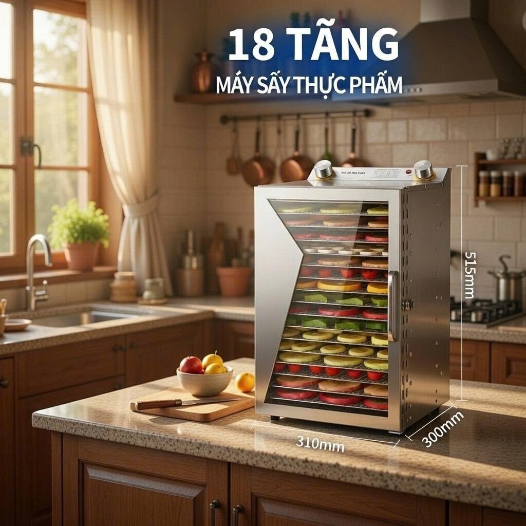 Máy Sấy Thực Phẩm 18 Tầng Inox – Sấy Nhiều Hơn , Sấy Khô Đều, Giữ Nguyên Dinh Dưỡng - Bảo Hành 12 Tháng