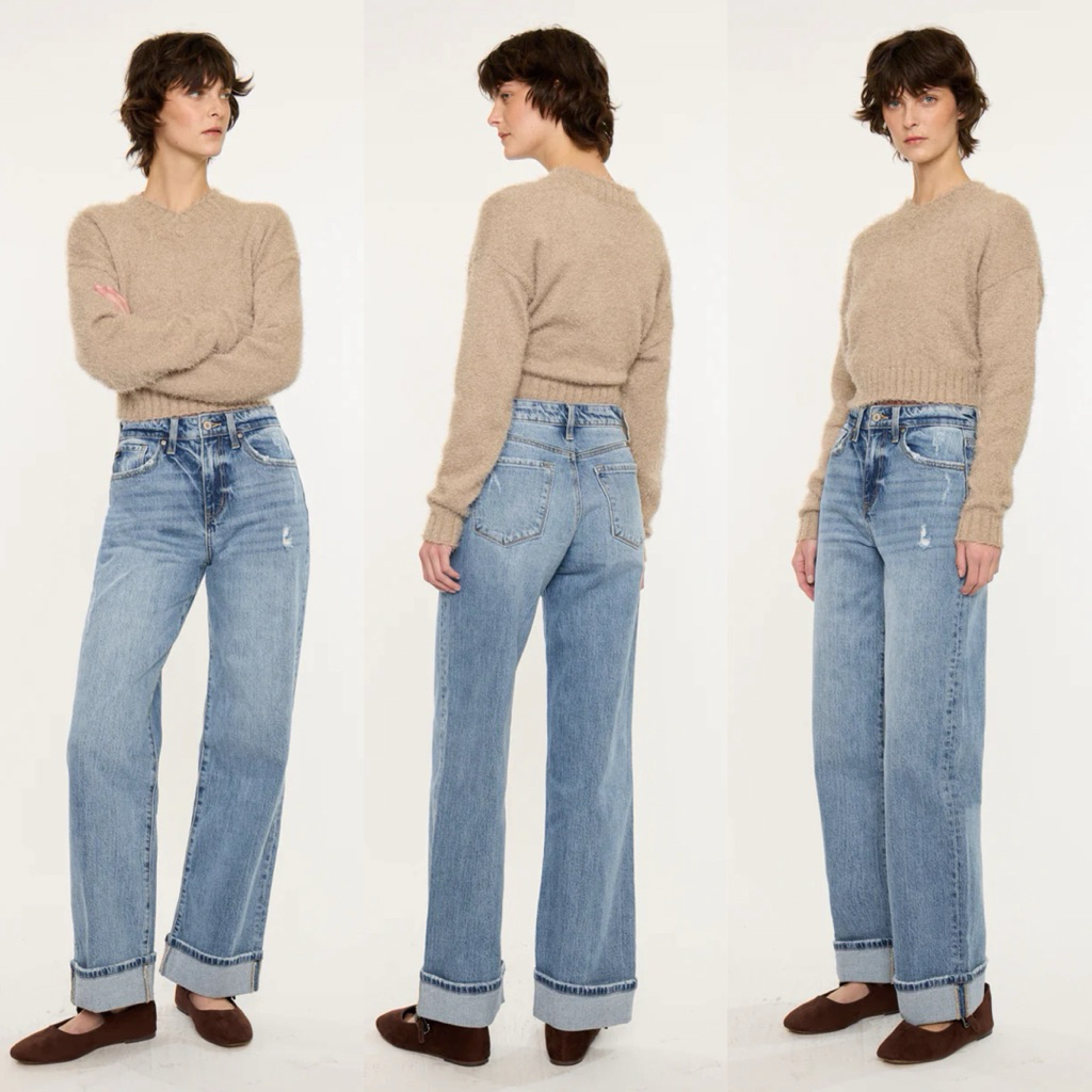 Quần jean nữ ống rộng Kcan vnxk size 25 (3us)