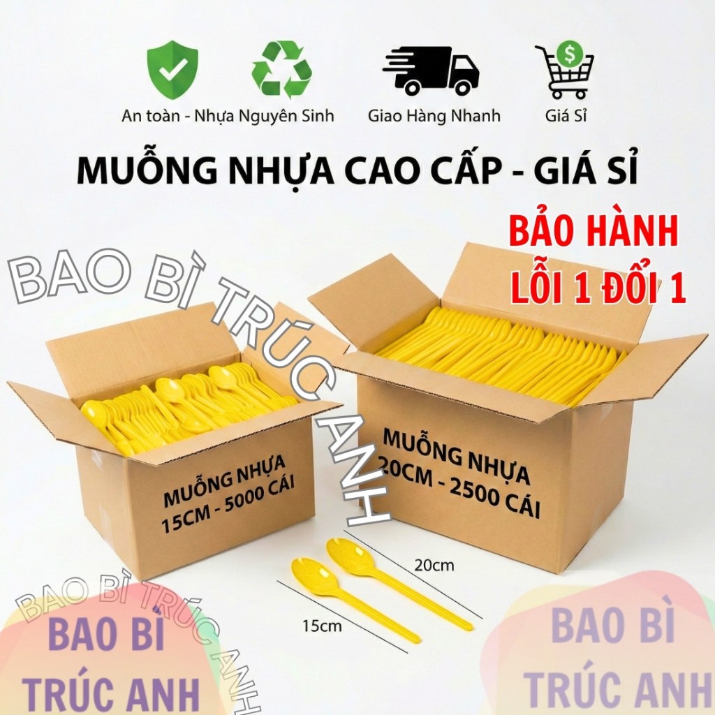 ( THÙNG 2500 - 5000 ) Muỗng Nhựa Màu Vàng Dài 20CM , 15CM Hàng Loại 1 CAO CẤP _ Giá Tận Xưởng