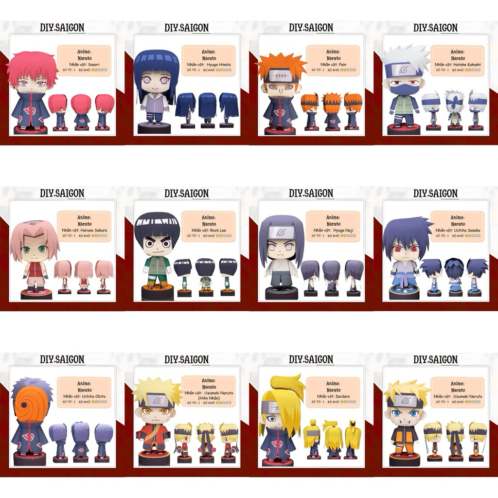 [ Combo Trọn bộ Naruto ] - Mô hình giấy Anime Chibi