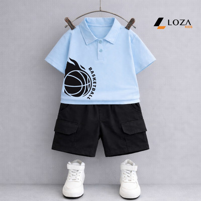 Bộ đồ cho bé trai in hình bóng rổ (gồm Áo polo + Quần đùi) chất thun cotton Loza Kids BU582