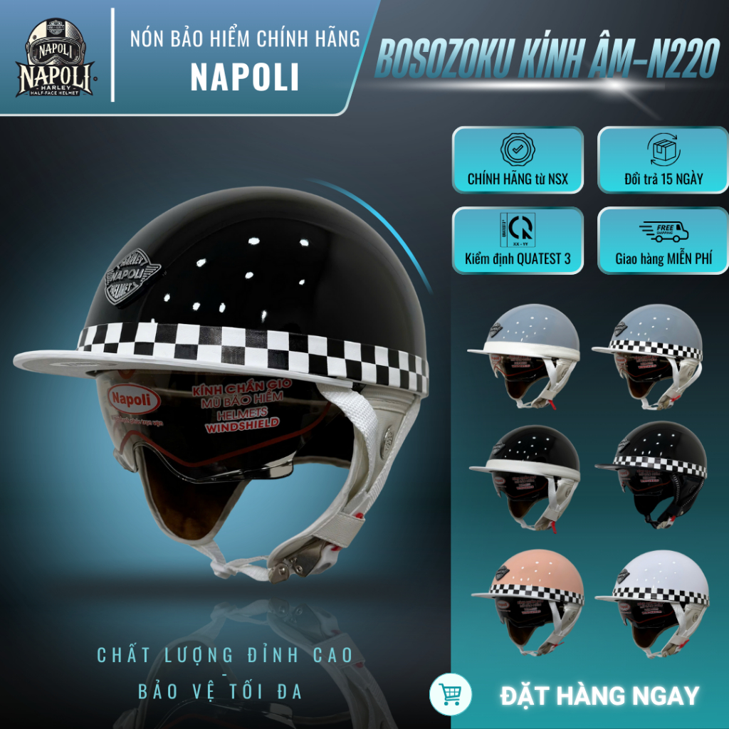 Mũ Bảo Hiểm Napoli Nửa Đầu N120 Kính Âm [CHÍNH HÃNG] Nón Bảo Hiểm 1/2 Napoli Bosozoku Japan Kính Âm
