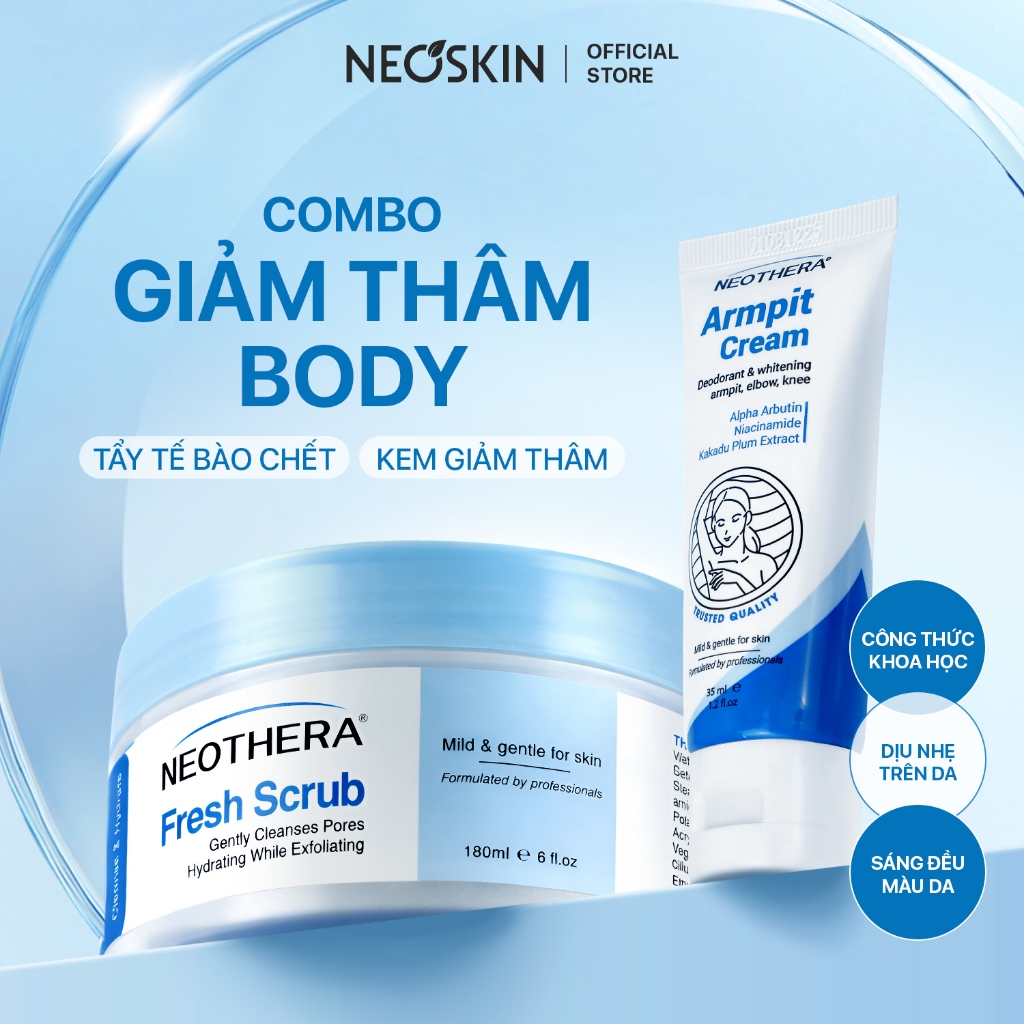 Combo dưỡng sáng da vùng nách: Tẩy tế bào chết & Kem dưỡng NEOTHERA Armpit Cream