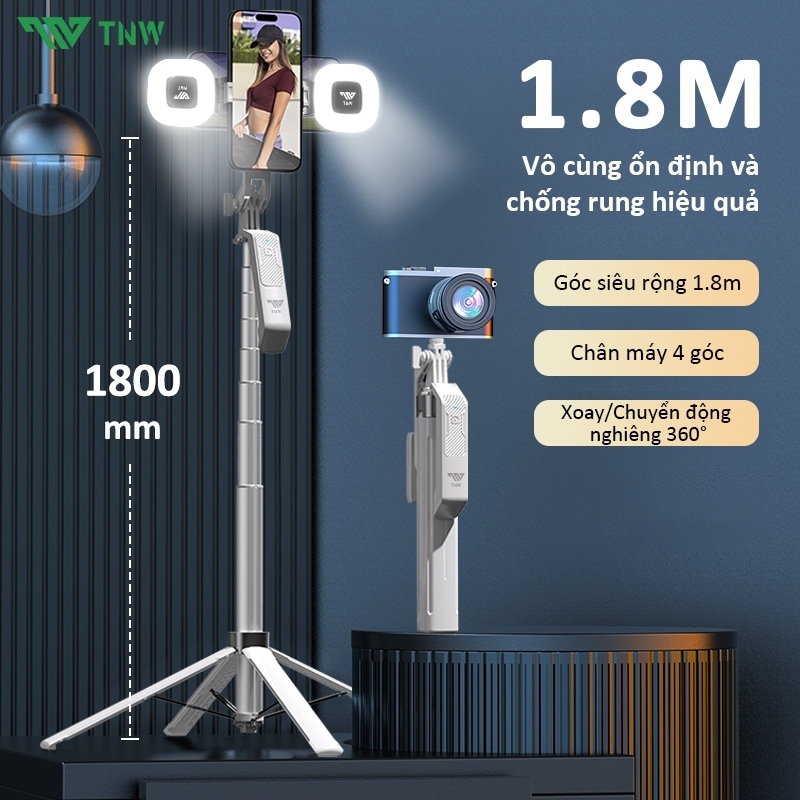 TNW S30 Gậy Chụp Ảnh 4 Chân Có Đèn Led Dài 1m8,Chụp Ảnh Từ Xa Bluetooth,quay hình video selfie lives