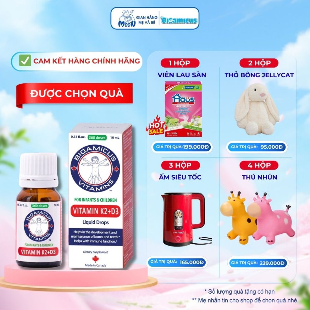 [ KÈM QUÀ ] Vitamin D3K2-MK7 BioAmicus Dạng Giọt Cho Trẻ Sơ Sinh 10ml - Moonstore.
