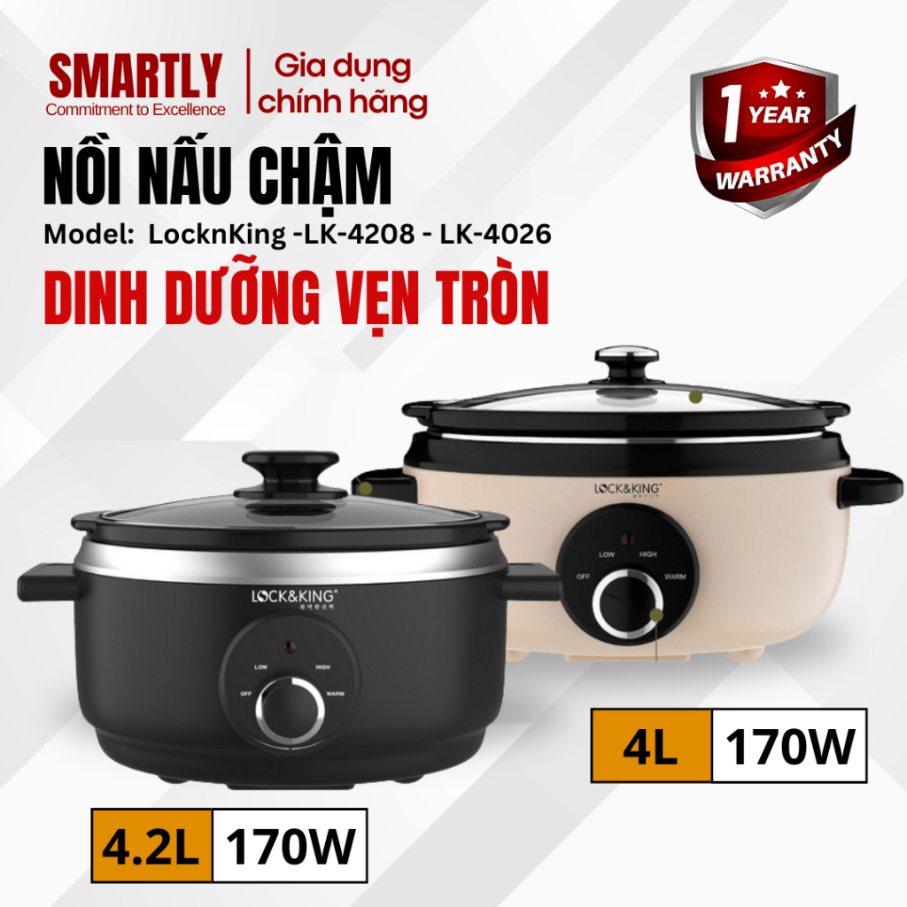 Nồi nấu chậm Lock&King LK-4026 4L - Gốm Ceramic, nấu ngon như cơm quê
