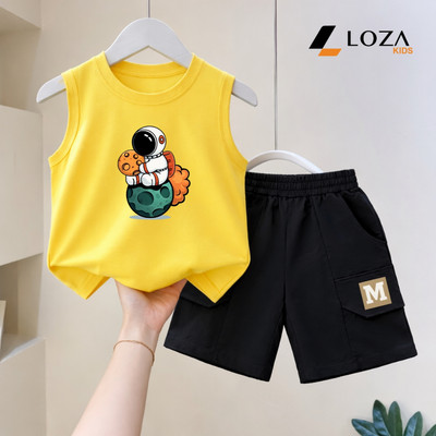 Bộ ba lỗ cho bé trai phi hành gia size từ 15-40kg, quần áo sát nách cho trẻ em nam Loza Kids BS584