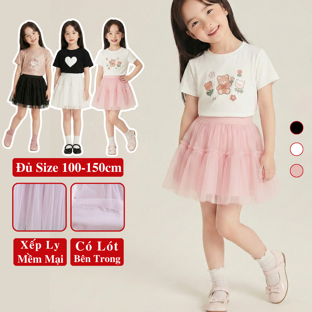 Chân Váy Điệu Xòe 2 Tầng Mùa Hè Cho Bé Gái Kookoo , Váy Bé Gái Dễ Thương Có Lót Bên Trong