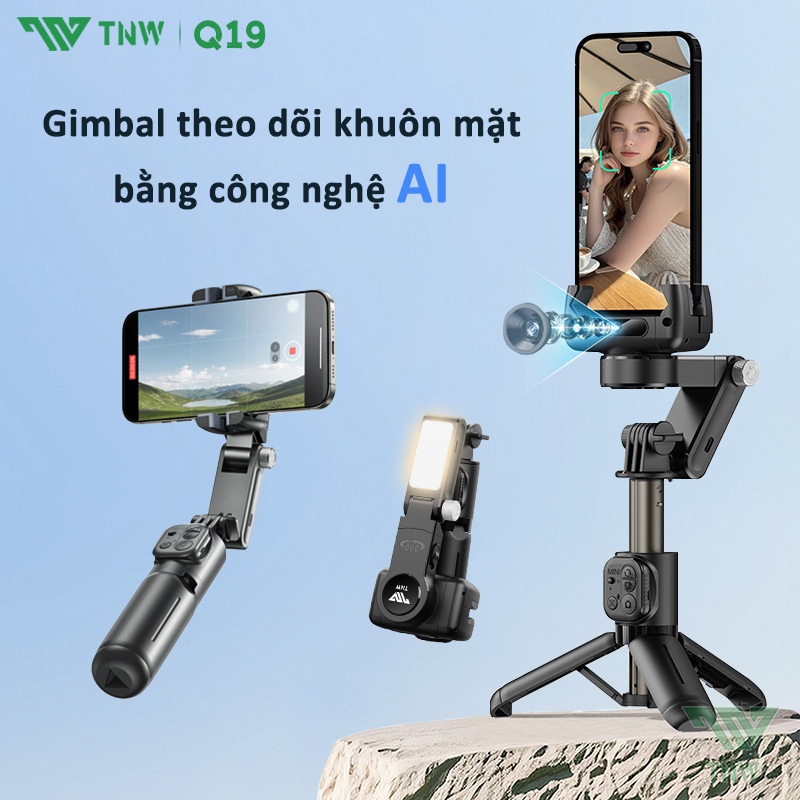 TNW Q19 Gimbal chống rung điện thoại,Gimbal điện thoại theo dõi chuyển động Q19 chân quay xoay 360 đ