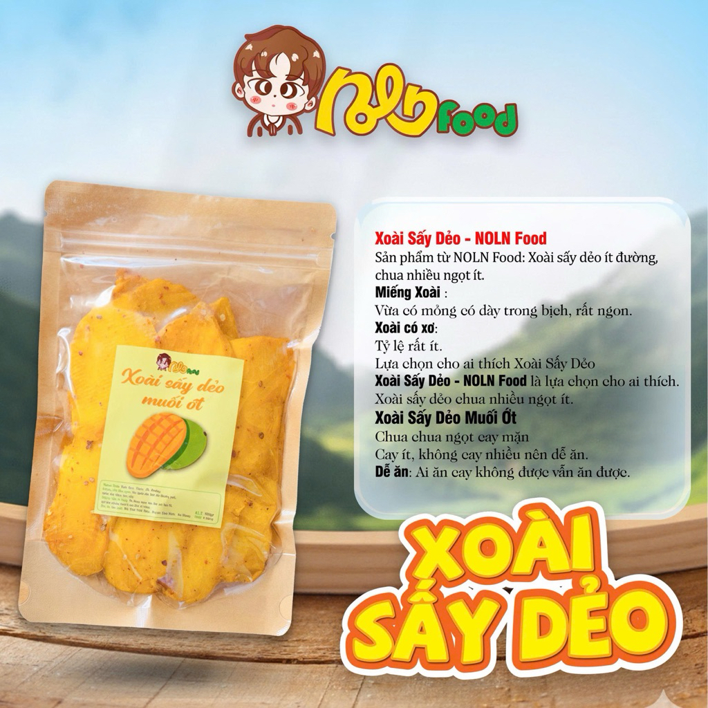 Xoài Sấy Dẻo - Nguyên Vị & Muối Ớt - NOLN Food - Chua Nhiều Ngọt Ít