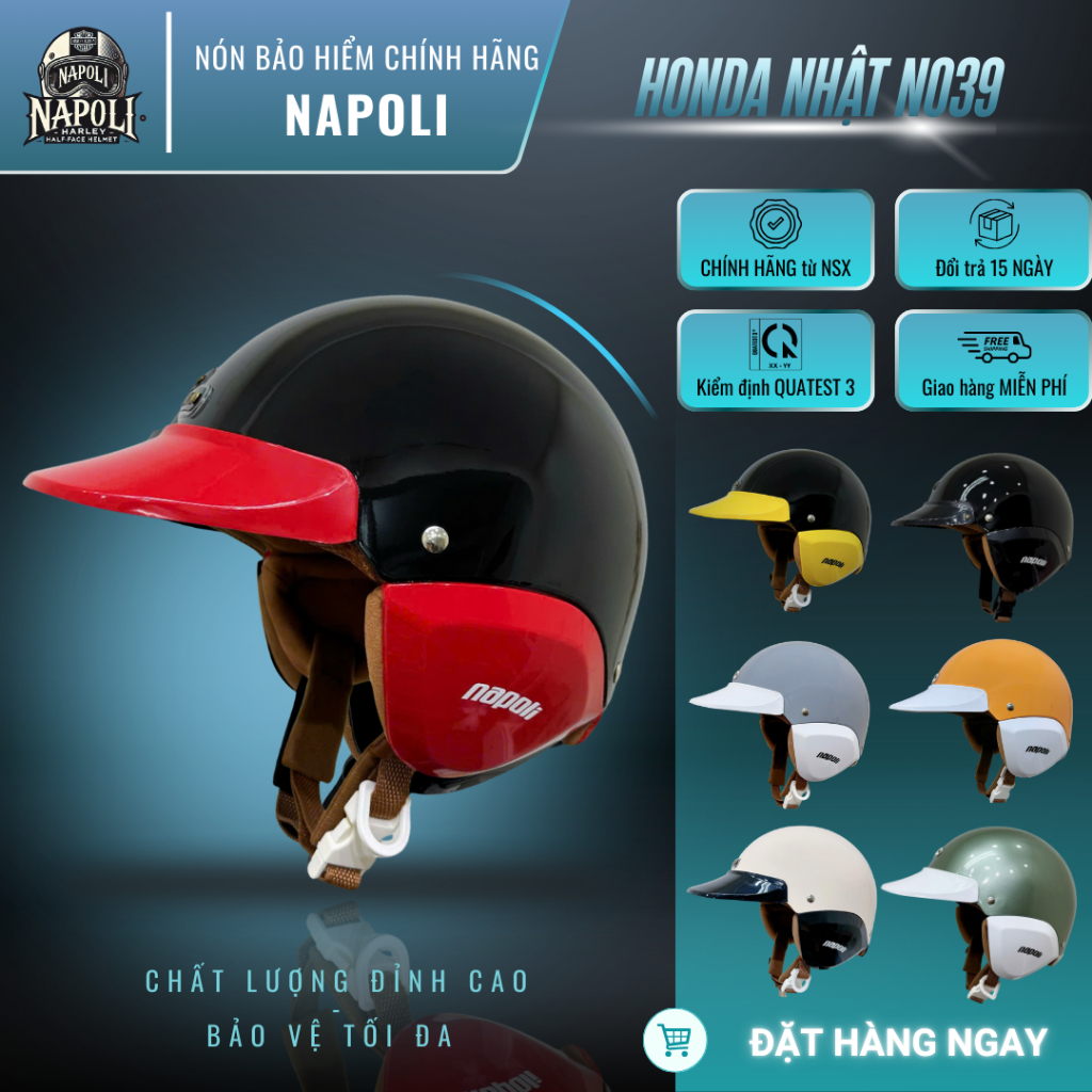 Tặng Sticker - Mũ Bảo Hiểm Napoli 3/4 [CHÍNH HÃNG][FREESHIP] - Nón Bảo Hiểm Napoli N039 Nhật Bản