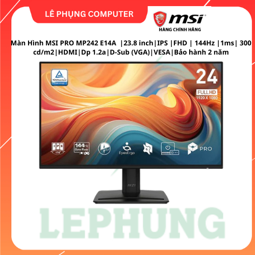 Màn hình máy tính MSI Pro MP242A E2 | 23.8" FHD 1920x1080 120Hz /1ms/IPS | DP/HDMI/VGA | Loa 2*2W | 