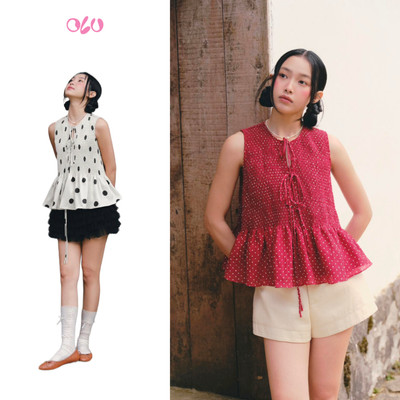 Áo OLV kiểu nữ cột nơ babydoll dáng suông đi chơi Floralie họa tiết nhiều màu