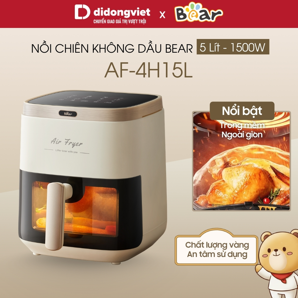 Nồi Chiên Không Dầu 5L Bear QZG-P15R8 (AF-4H15L) | Màn Hình Cảm Ứng - 1500W - Cửa Kính Trong Suốt - 