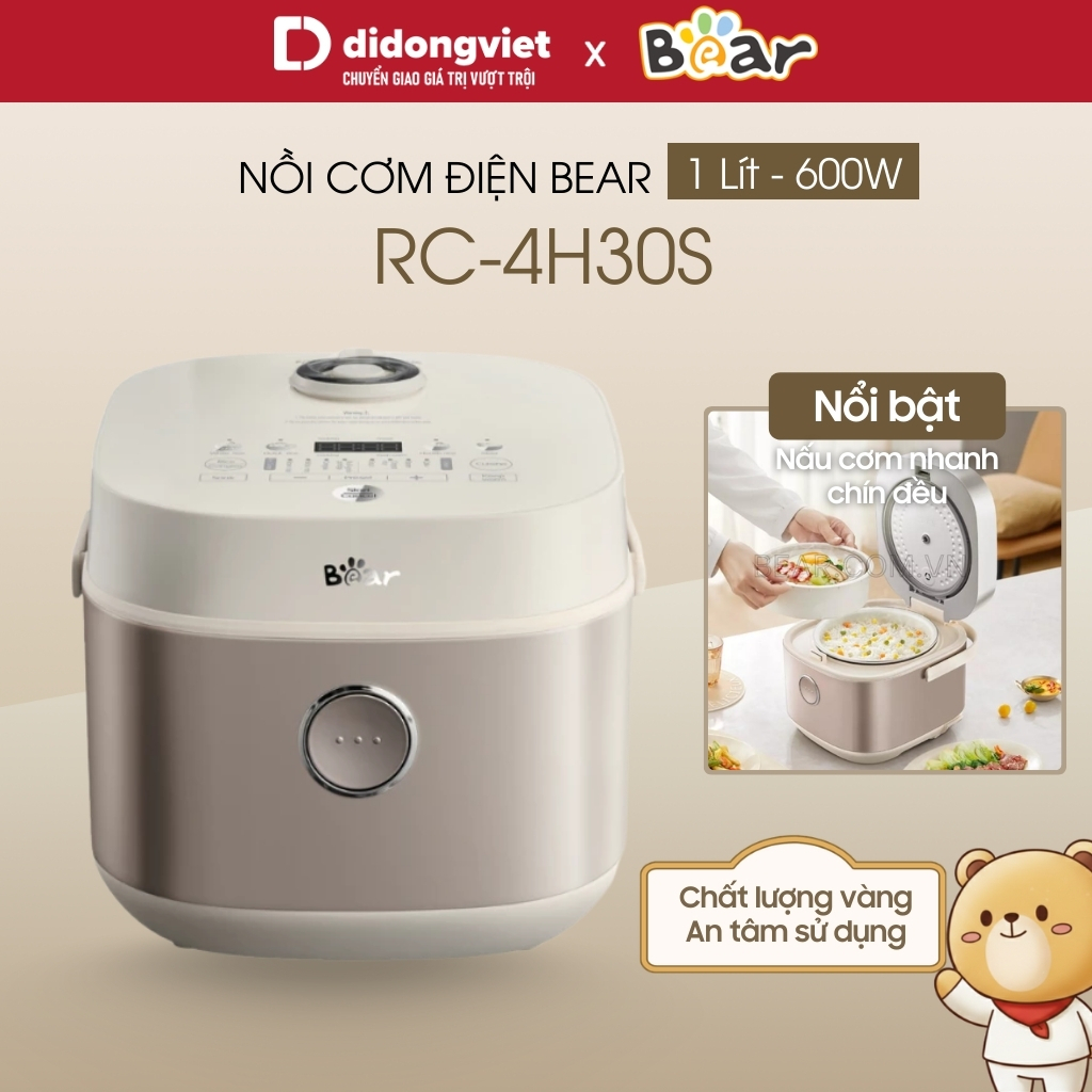 Nồi cơm điện 1L Bear DFB-H30A3 (RC-4H30S) | 600W - thiết kế tay cầm -lòng nồi tráng men | BH 18 thán