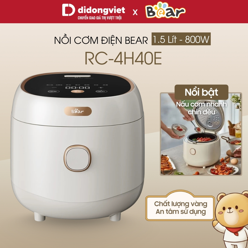 Nồi cơm điện 1,5L Bear DFB-C40K6 (RC-4H40E) | 800W - Chống dính 5 lớp - 6 chế độ nấu - hẹn giờ 12h