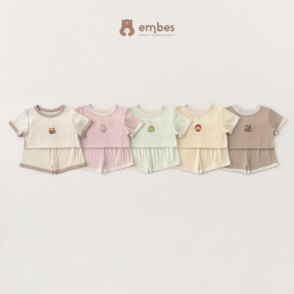 Bộ Quần Áo Cộc Tay Chất Thông Hơi Cho Bé Embes, Bộ Đồ Mùa Hè Thoáng Mát Bé Trai Bé Gái Size 8-18kg