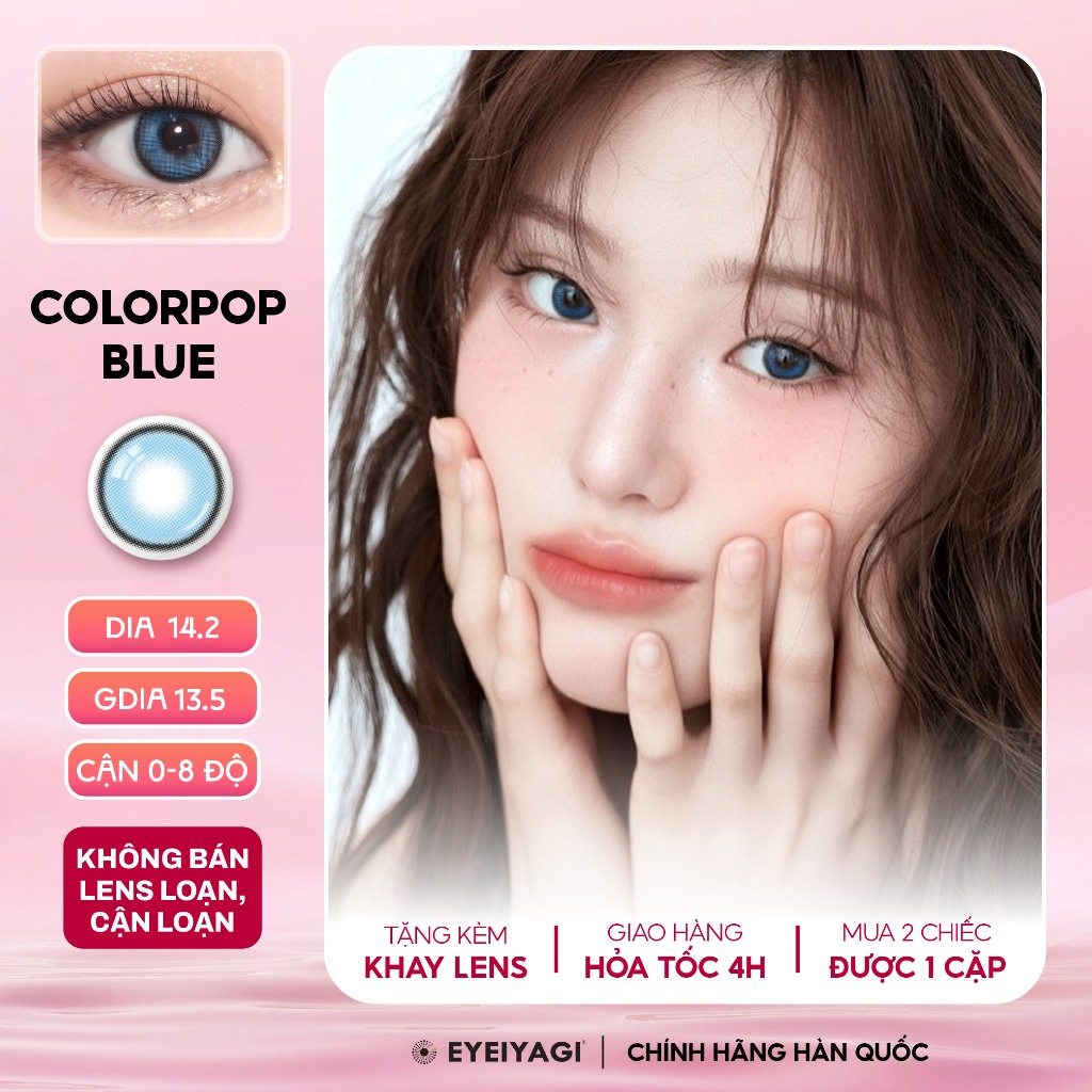 Kính áp tròng EYEIYAGI lens xanh đại dương Colorpop Blue giãn tròng 14.2mm lens cận 3 tháng (0-8 độ)