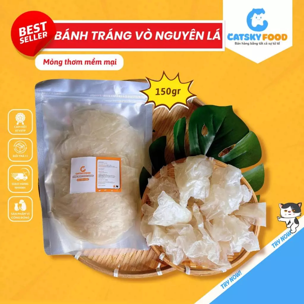 BÁNH VÒ - Bánh tráng vò dẻo phơi sương mềm thơm dễ tách Catsky Food đồ ăn vặt tiện lợi