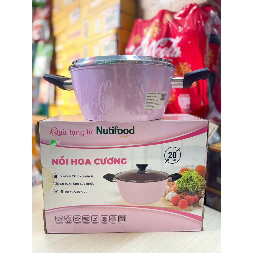[XẢ TỒN] Nồi Canh Chống Dính hoa cương size 20 cm - 6 lớp - vân đá - Vỏ hộp đựng cũ
