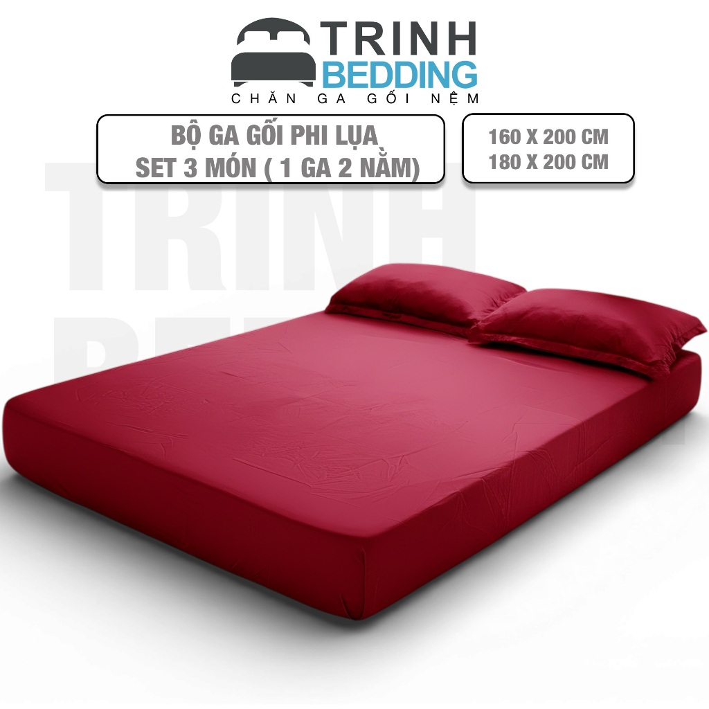Bộ 1 Ga 2 Vỏ Gối Phi Lụa Mềm Mát Mịn Trinh bedding | 3 MÓN|