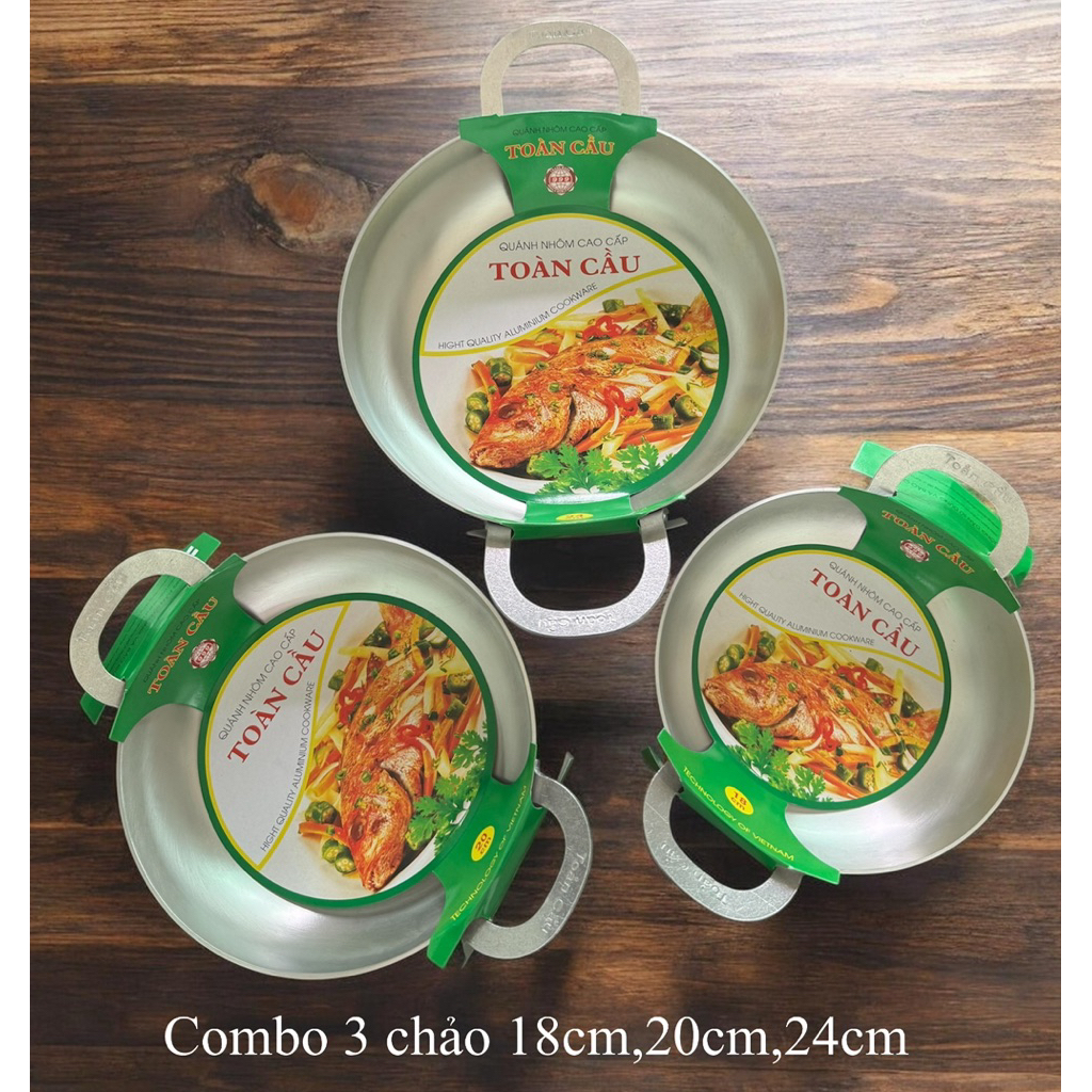 Bộ 3 cái Chảo Toàn Cầu cao cấp chiên cá thịt ,kho,xào 18cm,20cm,24cm