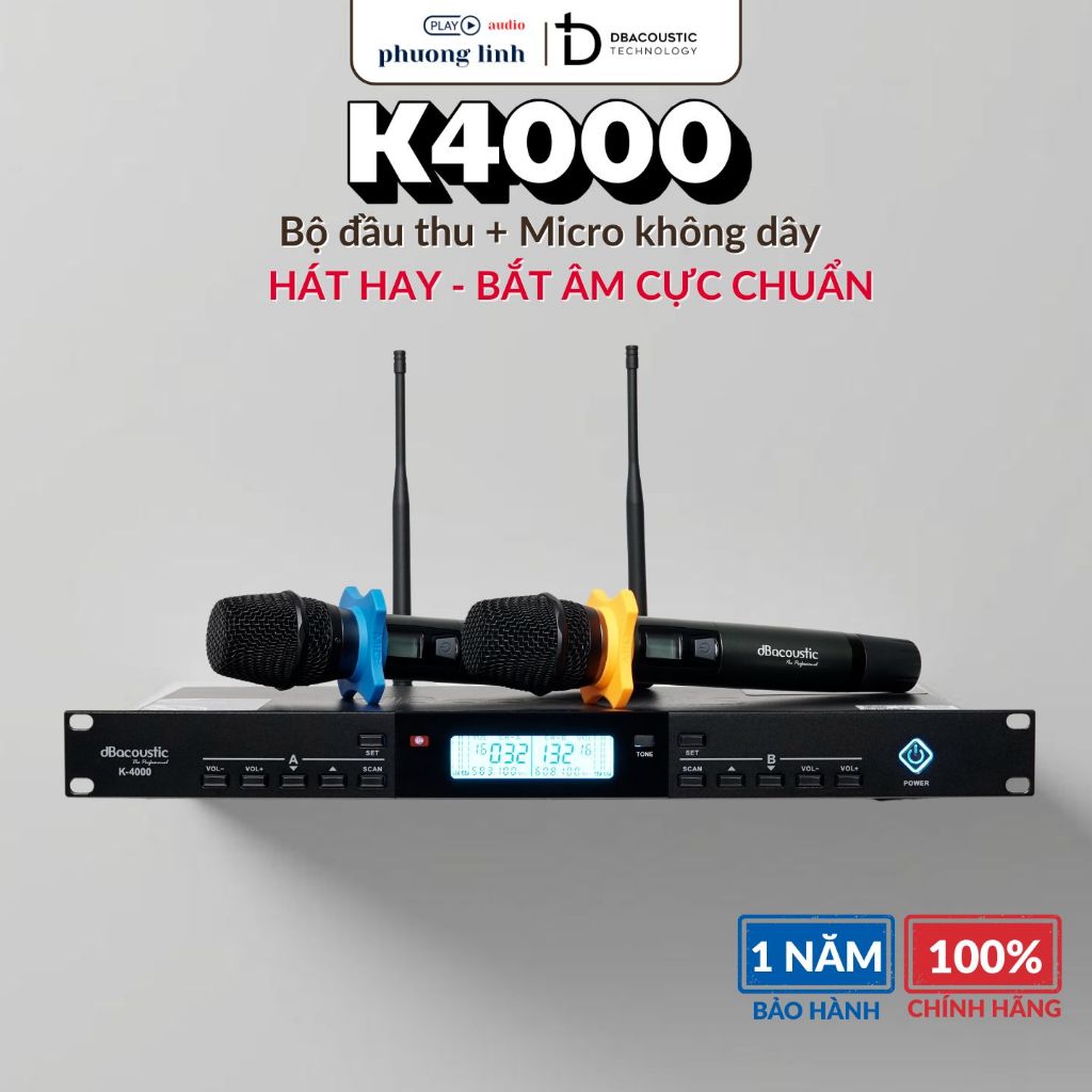 Mic DBAcoustic K4000 Không dây, Chống Hú Thông Minh, Gồm Đầu thu và 2 tay mic- Bảo Hành 1 Năm