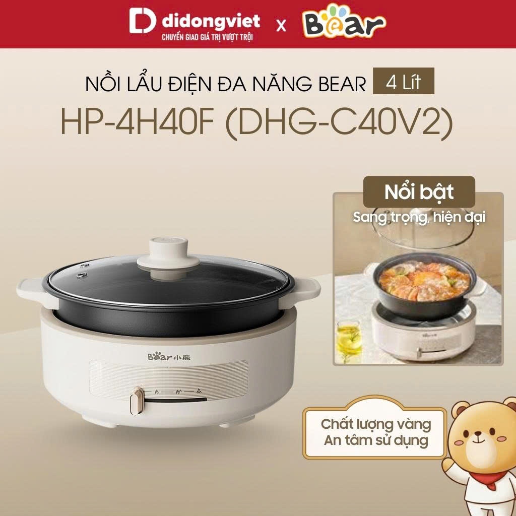 Nồi Lẩu Điện Đa Năng 4L Bear DHG-C40V2 (HP-4H40F ) | Nút gạt nhiệt độ - Tỏa nhiệt nhanh, phù hợp 4 -
