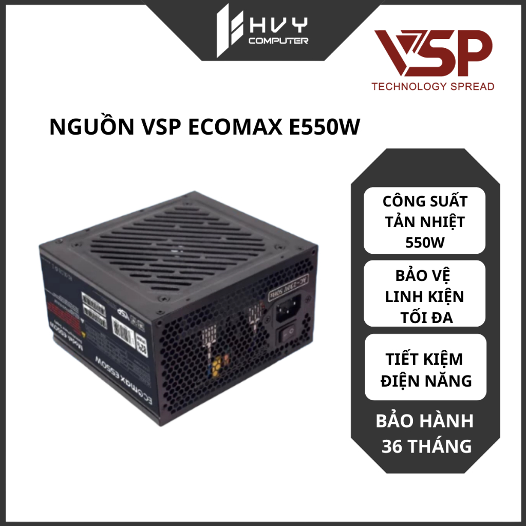 Nguồn VSP EcoMax E550W | Công Suất Thực 550W, 4 Cổng SATA - Hàng Chính Hãng