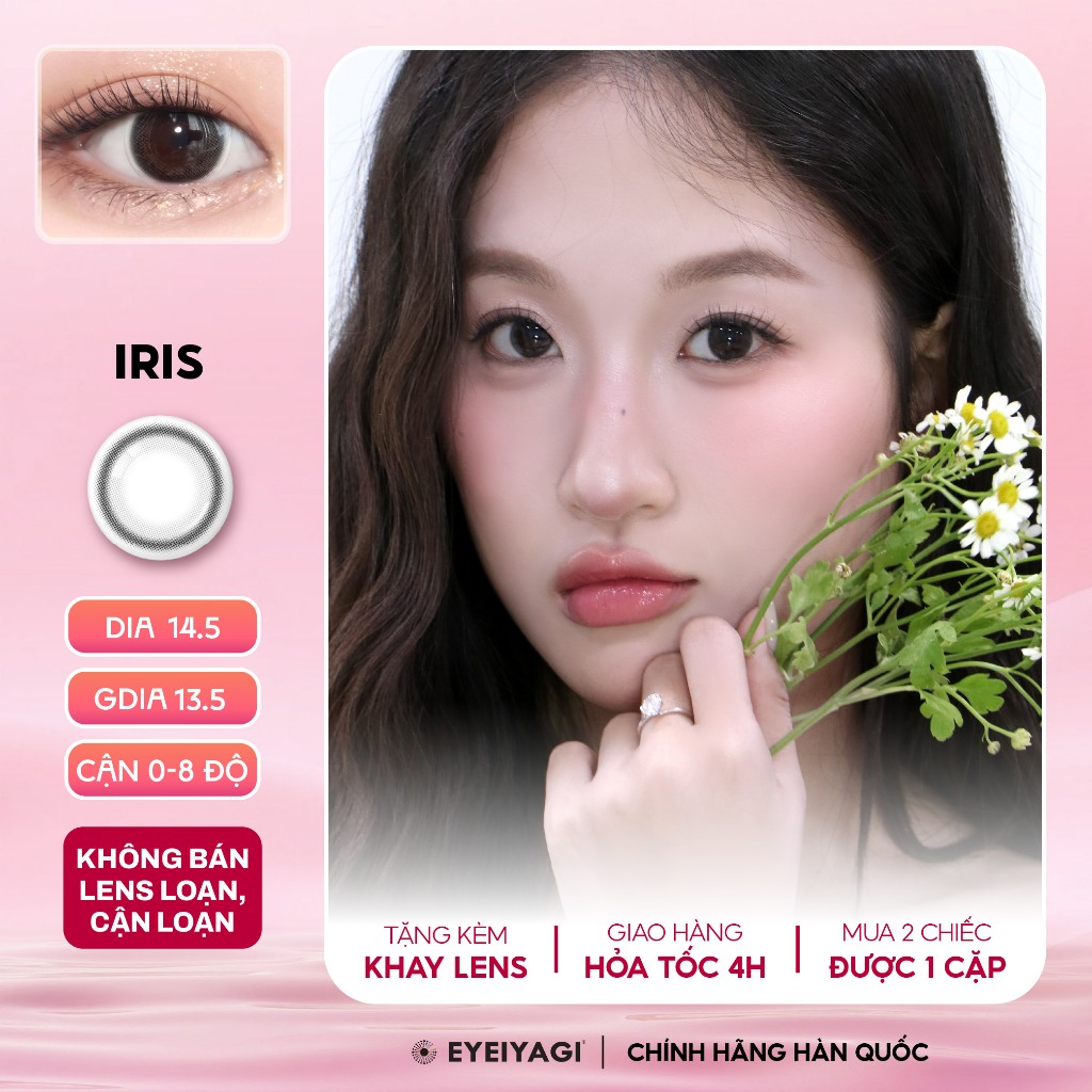 Kính áp tròng EYEIYAGI lens xám trầm Iris giãn tròng 14.5mm, lens cận 3 tháng có lệch độ (0-8)
