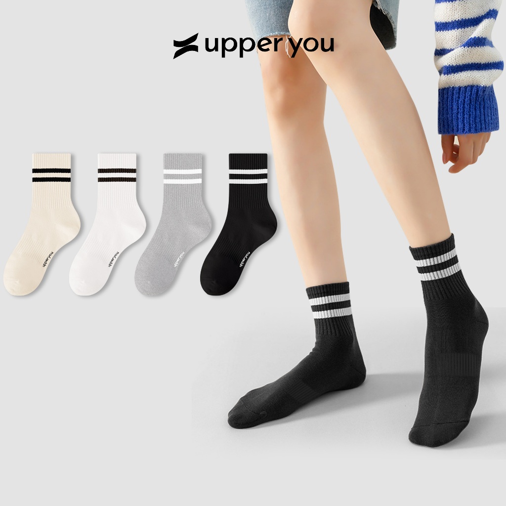 [Combo 3] Tất Vớ Nam Nữ Cổ Trung Xám Trơn UPPER YOU Cotton Tự Nhiên Êm Ái Dày Dặn - MIX GÂN XÁM