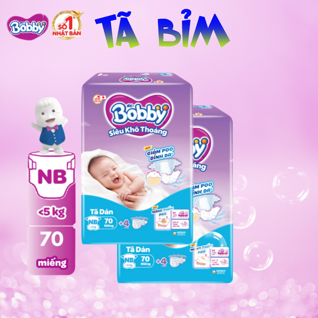 Combo 2 gói Tã dán sơ sinh Bobby NB70 +4 miếng (dưới 5kg)
