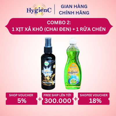 Bộ Đôi: 1 Chai Xịt Vải Khô 100ml và 1 Chai Nước Rửa Chén 400gr (Thương Hiệu HygienC Plus) - Hàng Chính Hãng