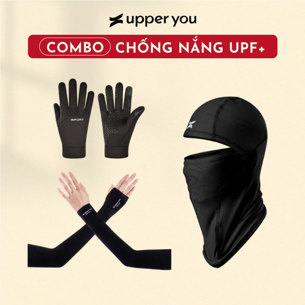Combo Chống Nắng Nam UPPER YOU Khăn Trùm Fullface, Mũ Lưỡi Trai, Găng Tay Chống Nắng, Bao Tay Lái Xe