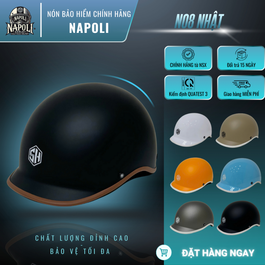 Mũ Bảo Hiểm Napoli Nửa Đầu [CHÍNH HÃNG] [FREESHIP] - Nón Bảo Hiểm Napoli 1/2 N08 - Đủ Màu