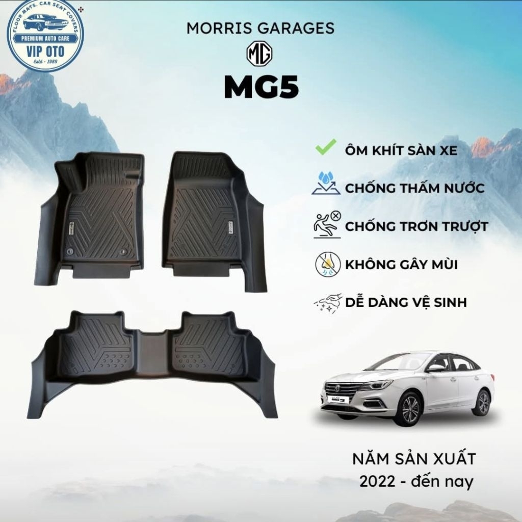 Thảm trải sàn Đúc TPE 5d cho xe oto MG5 sản xuất 2022 đến nay, kèm rối, không rối. Vipoto