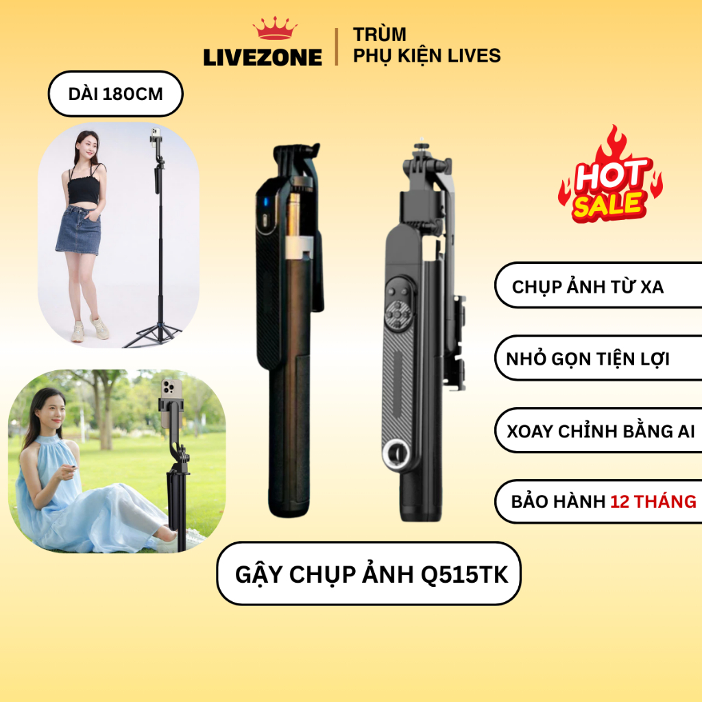 Gậy Chụp Ảnh Tích Hợp AI Q515Tk  Nhận Diện Chuyển Động Hỗ Trợ Quay Video Selfie Đi Du Lịch Tiện Lợi