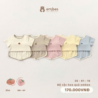 Bộ Cộc Cho Bé Embes, Bộ Cộc Tay In Hình Họa Tiết Chất Cotton Mềm Mại Cho Bé Trai Bé Gái Từ 8-18Kg
