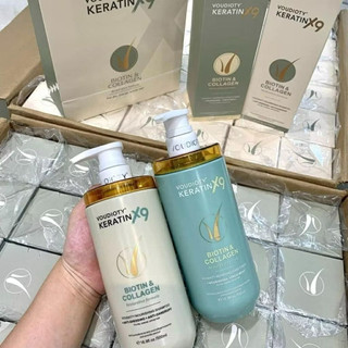 Dầu Gội Xả Voudioty Keratin x9 500ml Biotin Collagen Chống Rụng Tóc Phục Hồi Tóc Hư Tổn