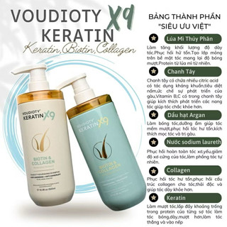 Dầu Gội Xả Voudioty Keratin x9 500ml Biotin Collagen Chống Rụng Tóc Phục Hồi Tóc Hư Tổn