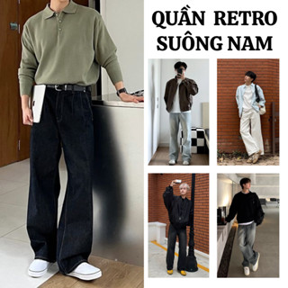 Quần jean nam FABUMAN ống suông chất jean không phai cạp cao Màu xanh xám đen RETRO bigsize