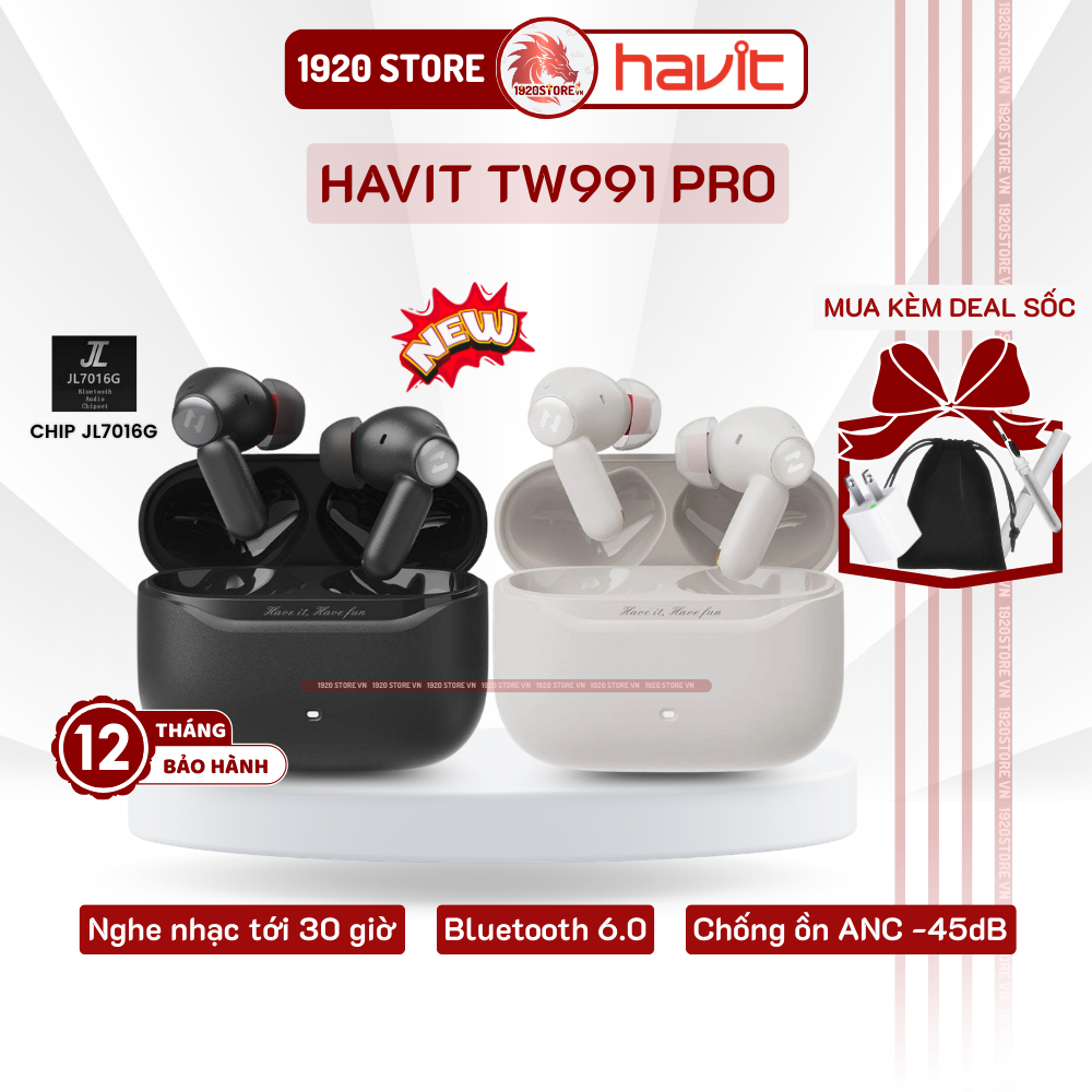 【Hỏa Tốc HCM】Tai Nghe TWS HAVIT SPACE NC01T Model TW991 Pro, Chống Ồn ANC -45dB, 4 MIC Khử Ồn ENC, B